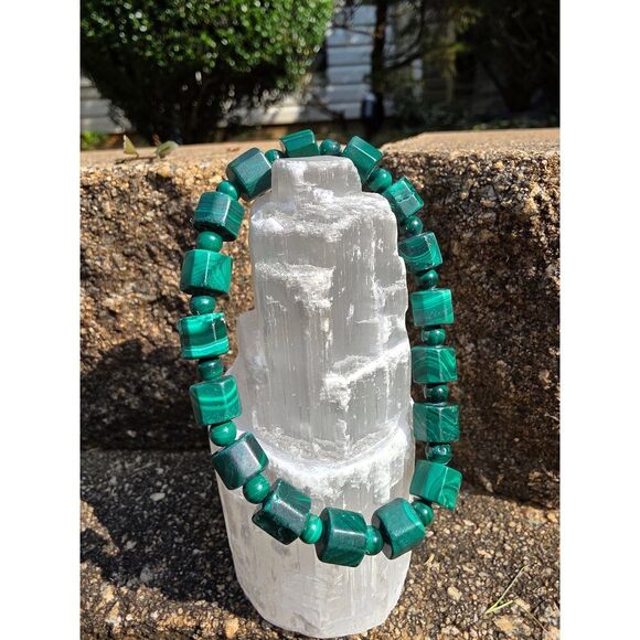 Unbranded Jewelry - 💚 Malachite Cylinder Bead Bracelet – Flow of Growth (8mm)